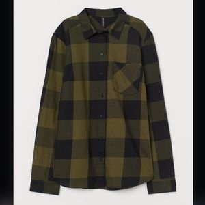 H&M Green Black Plaid Flannel